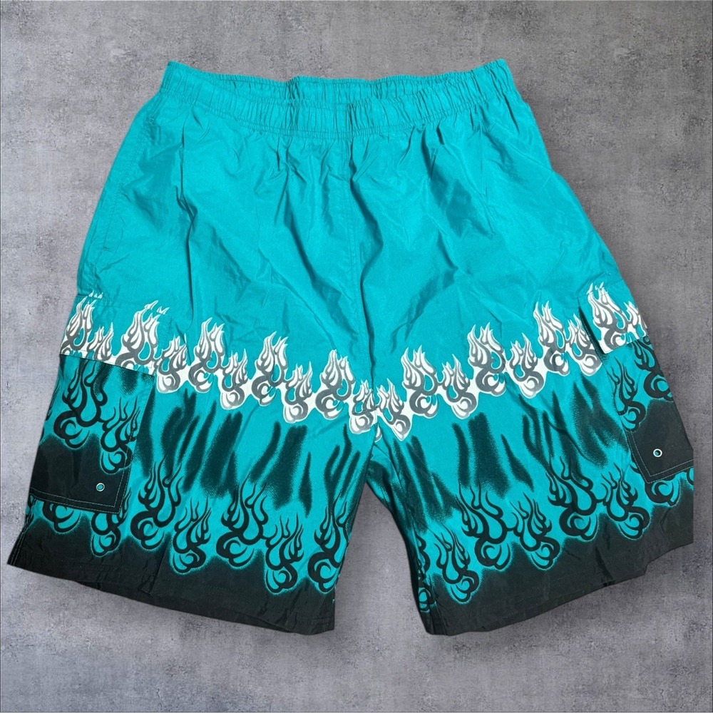 Vintage 90s Y2K Crazy Flame‎ Grunge Skater Surfer Swim Boardshorts Size XL